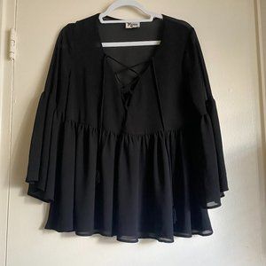 Show Me Your MuMu Black Lace-Up Top, Size M